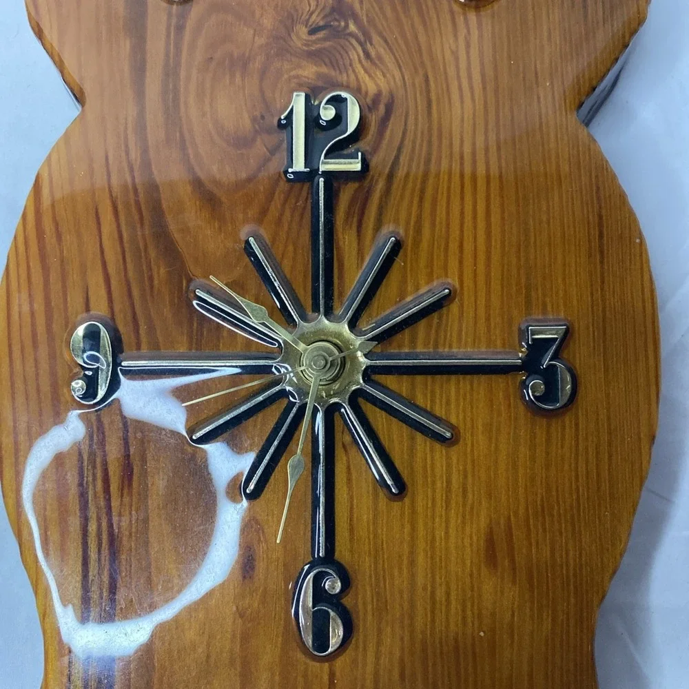 Vintage Well Made Lacquered Wooden Owl Clock. Not Working. For Parts Only